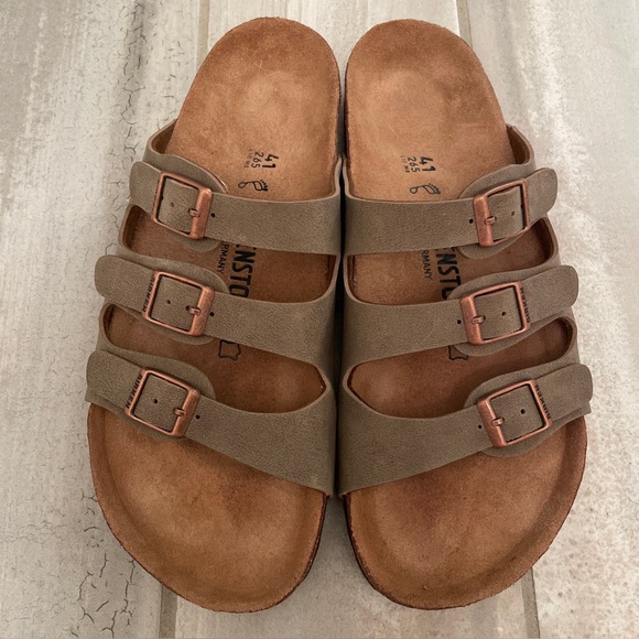 Birkenstock Florida Three Strap Taupe Leather Sandals Size EU 41/ US L10 NWOB - Picture 1 of 11